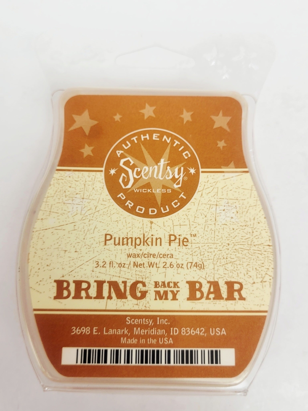 Scentsy Wax Bar Pumpkin Pie~Bring Back My Bar~3.2 oz